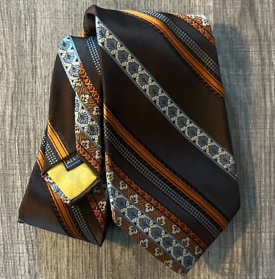 Corbata de Colección Sulka Toda Seda Única Marrón Naranja Azul y Blanco Floral a Rayas Foto 1 de 4