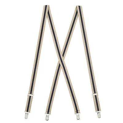 SuspenderStore Tirantes a Rayas Caqui/Azul Marino - 1 Pulgada de Ancho Elástico - CLIP - 3 Tallas Foto 1 de 4