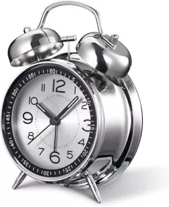 Alarm clock, silver color, loud alarm sound, home decor. - Picture 1 of 7
