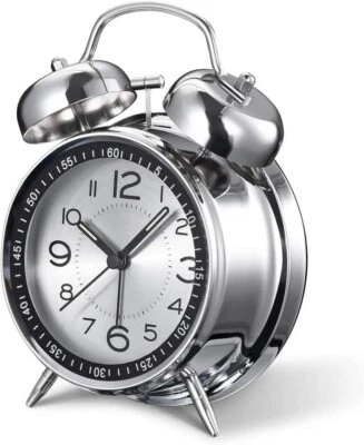 Alarm clock, silver color, loud alarm sound, home decor. - Image 1 of 4