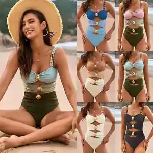 Summer Women's One-Piece Swimsuit - Cut-Out Design, Perfect for Beach Vacations - Picture 1 of 17