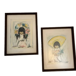 Set di stampe Ted DeGrazia firmate a mano 1972 "Flower Boy" e "Flower Girl" LEGGI - Foto 1 di 21