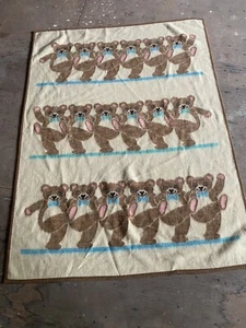 Vintage Biederlack Dancing Bears Fleece Baby Blanket 58" x 70" Greatful Dead Fun - Picture 1 of 7