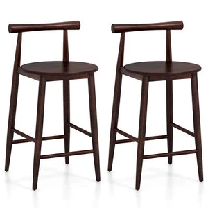 Bar Chair Set of 2 Counter Height Stools w/ Acacia Wood Frame Supporting Legs - Picture 1 of 8