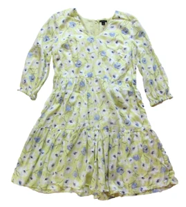 Ann Taylor Yellow Blue White Floral 100% Cotton V-Neck 3/4 Sleeve Smock Dress 6 - Picture 1 of 5