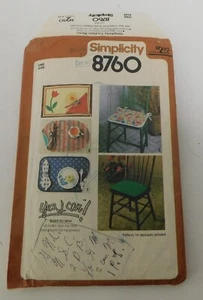 1978 Simplicity 8760, One Size, Chair pads, placemats, napkins, CUT & Complete, - Picture 1 of 2