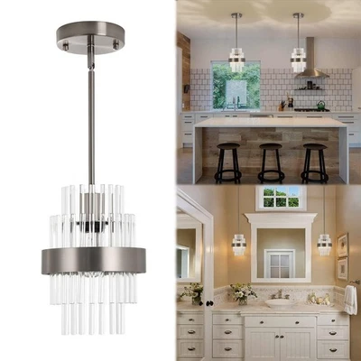 Lámparas colgantes, iluminación colgante de vidrio moderno de 7 pulgadas, níquel cepillado K... Foto 1 de 4
