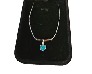 925 Sterling Turquoise Liquid Silver Heart Necklace Navajo Choker  - Picture 1 of 5