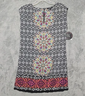 Vestido BeBop Mujer Talla Pequeña Negro Coral Boho Cambio Sin Mangas Estampado Geométrico Foto 1 de 4