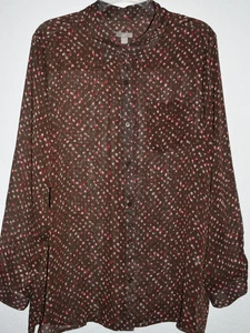 J. Jill XL Button Front Shirt Long Sleeve Brown Print Semi Sheer Lightweight Top - Picture 1 of 16
