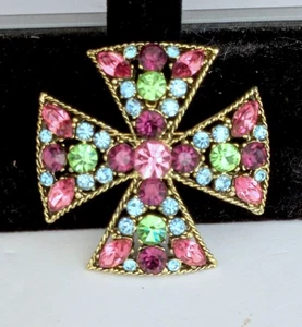 Beautiful Multicolor Rhinestone Celtic Cross Brooch or Pendant - Picture 1 of 3
