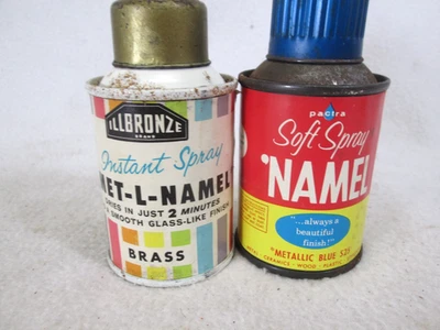 Vintage 1960s Illinois Bronze & Pactra 'namel model spray paint cans blue brass - Image 1 of 4