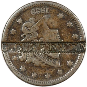 1838 Coronet Head Large Cent, "G.G. STEVEN..." Counterstamp, Brunk S-929 - Picture 1 of 3