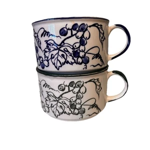 Otagiri Steinzeug Tassen 2er Set Übergröße 16 Unzen Blau Grün Weinrebe Suppe Kaffee - Bild 1 von 10