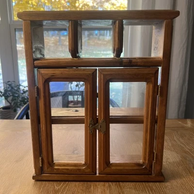 Vtg Wood Small Stand Alone Wall Mount 13.5”Curio Trinket Display Cabinet Shelf - Image 1 of 4