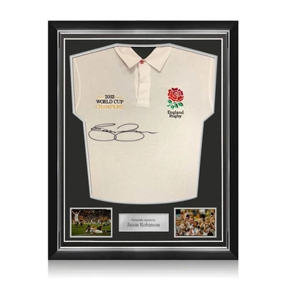 Camiseta de rugby de Inglaterra firmada por Jason Robinson: bordado de la Copa del Mundo. Marco superior Foto 1 de 4
