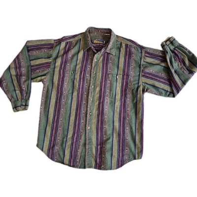 Vintage Western Button Up Shirt Mns XL Purple Turquoise Aztec Tribal Design - Image 1 of 4