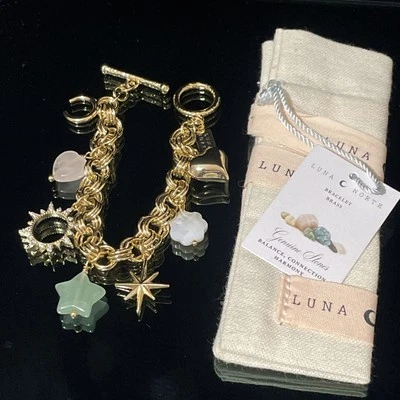 Luna Norte Gold Tone Genuine Multi Stone Charm Bracelet Toggle Clasp 6.5” NWT - Image 1 of 4