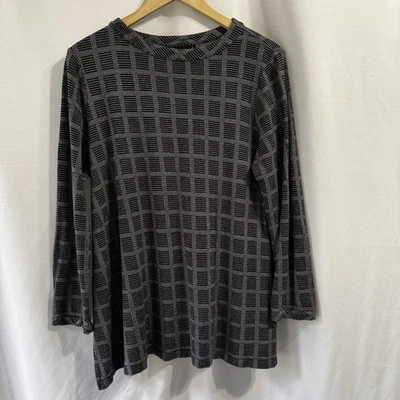 J Jill Top Mujer Grande Lagenlook Cuello Redondo Manga Larga Pullover Negro Gris Foto 1 de 4