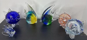Murano Stil Kunst Glas Fisch Mehrfarbig Briefbeschwerer Blau Grün Orange Menge 6 - Bild 1 von 12
