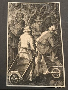 CORNELIS BEGA "Peasants With Barrow" c1655 Original Etching Dutch kruiwagen - Picture 1 of 8