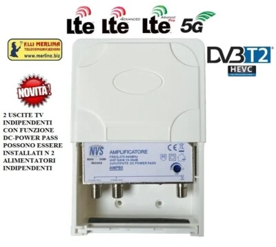 NVS AMP60 Amplificatore da palo 1 entrata UHF 30 DB REGOLABILE  2 uscite IND. 5G - Immagine 1 di 4