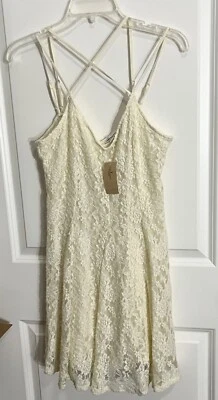New American Eagle Medium Strappy Lace Layered Ivory Mini Dress 00s Y2K 90s - Image 1 of 4