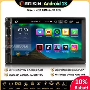 8-Kern 64GB DAB+ Android 13 Autoradio 2Din GPS DSP WiFi OBD Navi CarPlay TPMS 4G - Bild 1 von 17