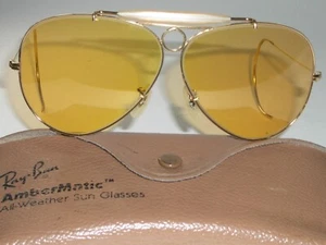 1960's VINTAGE BAUSCH & LOMB RAY-BAN ALL-WEATHER AMBERMATIC SHOOTER SUNGLASSES - Picture 1 of 12