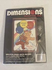 Dimensions Counted Cross Stitch 6577 Balloon Bears Birth Record 5" x 7" NEW - Picture 1 of 5