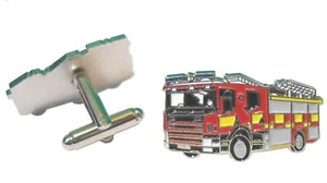 Fire Engine Fire Brigade Fireman Emergency Service Metal Truck Cufflinks NEW - Picture 1 of 2