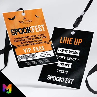 Personalised 'Spookfest' Halloween Vip Passes Lanyard Invitation Invites - Image 1 of 3