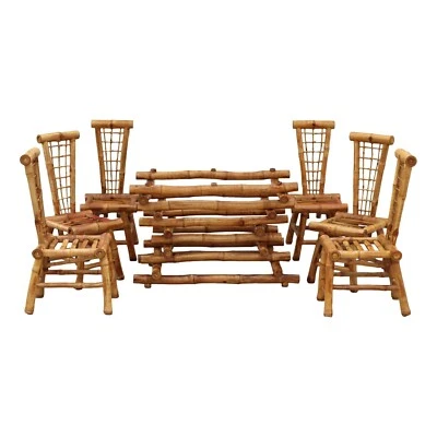 Juego de comedor mesa y seis sillas vintage de bambú grueso estilo Layug Antonio Budji Foto 1 de 4