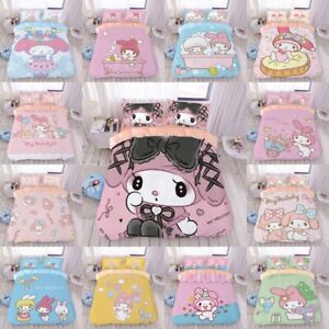 Anime My Melody Flat Sheet Quilt Cover Pillowcase Girls Cute Bedding Set 4Pcs 