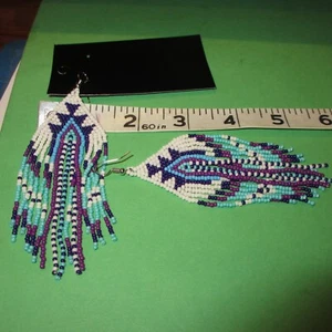 Native American Navajo Handmade one of a kind glass Beaded Earrings Great Gift - Picture 1 of 3