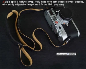 LUIGI BLACK DELUXE STRAP FULLY LINED with BEIGE SUEDE,to LEICA,FUJI,NIKON,ZEISS - Picture 1 of 6