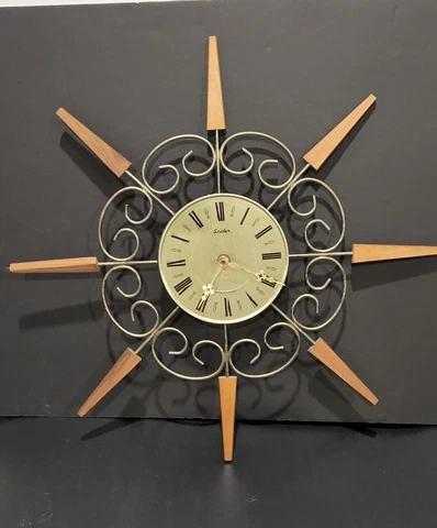 VTG MID CENTURY MCM SNIDER ATOMIC STARBURST SUNBURST WALL CLOCK 19" - WORKS Cover