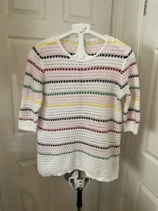 madeleine jumper size 14/16 crochet open knit white colour mix 3/4 sleeve Summer - Picture 1 of 7