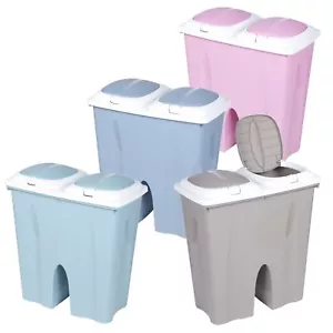 Duo Double Recycling Bin 50L Twin 2 Section Compartment Kitchen Rubbish Dustbin - Picture 1 of 11