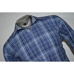 19505-a Bugatchi Uomo Dress Shirt Blue Plaid Cotton Size Large Mens - Imagen 1 de 7