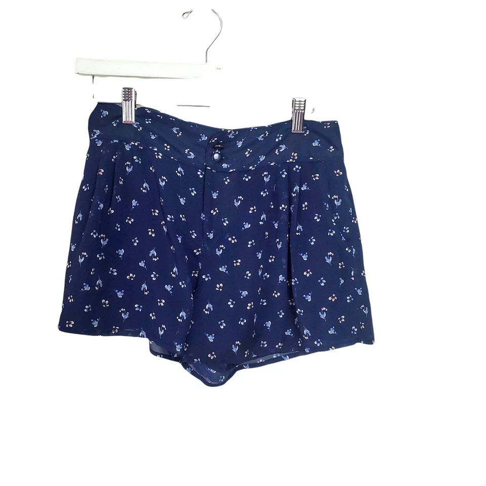 Pantalones Cortos para Mujer LC LAUREN CONRAD 2 Florales Azul Marino Transparente Gasa Tiro Alto Plisados Foto 1 de 4