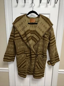 Chaqueta Azteca De Colección DNKY Marrón Caqui Color Lana Con Bolsillos Con Capucha Abrigo Talla L - Imagen 1 de 10