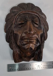 Hand Carved Wood Indian Head Chief Tobacco Store Cigar Shop Sculpture 10" X 8" - Picture 1 of 9