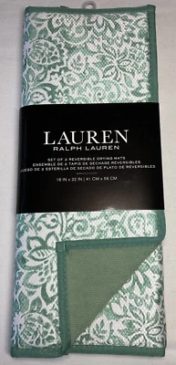 LAUREN RALPH LAUREN RALPH LAUREN KITCHEN DRYING MATS 2 GREEN BATIK REVERSIBLE 16 X 22 MICROFIBER NIP