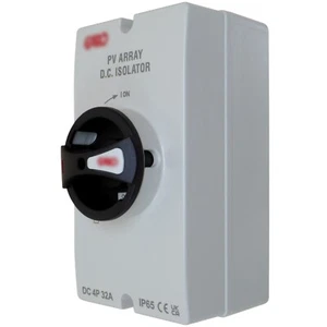 32A DC Isolator Switch Solar PV - 2 or 4 Pole 1200V - IP65 Weatherproof CE UKCA - Picture 1 of 12
