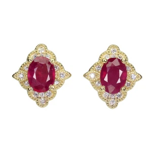 925 Sterling Silver Earrings Oval Ruby 7x5mm Simulated Cz Gemstone Jewelry - Picture 1 of 10