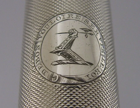 RARE STERLING SILVER TRAVELLING SHAVING BRUSH BOX 1833 ANTIQUE LAMBERT CRESTED Cover