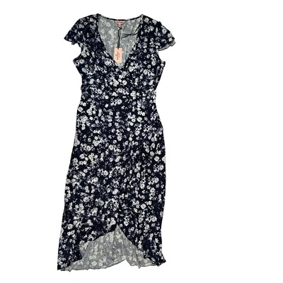 NUEVO Vestido Juicy Couture Dreamy Floral Azul Imitación Envolvente Mediano Manga Acampanada Tejido Foto 1 de 4