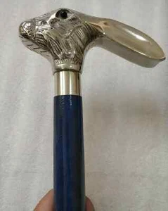 Vintage Antique Walking Cane Wooden Stick Silver Chrome Rabbit Handle Knob Gifts - Picture 1 of 6