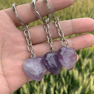 Natural Rose Quartz Heart Crystal Pendant Keychain Bag Handbag Key Chain Keyring - Picture 1 of 20